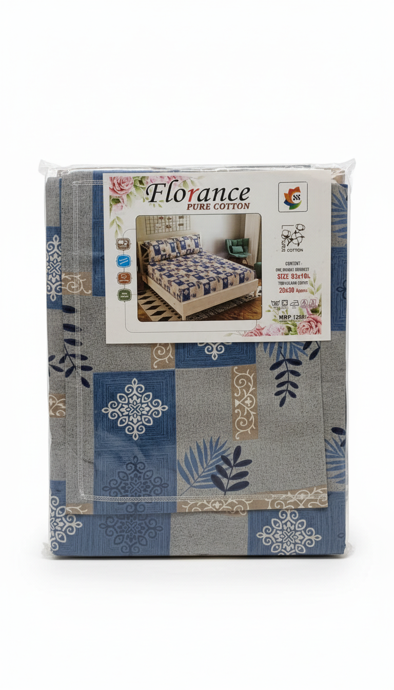 Florance Pure Cotton Bedcover Set Blue